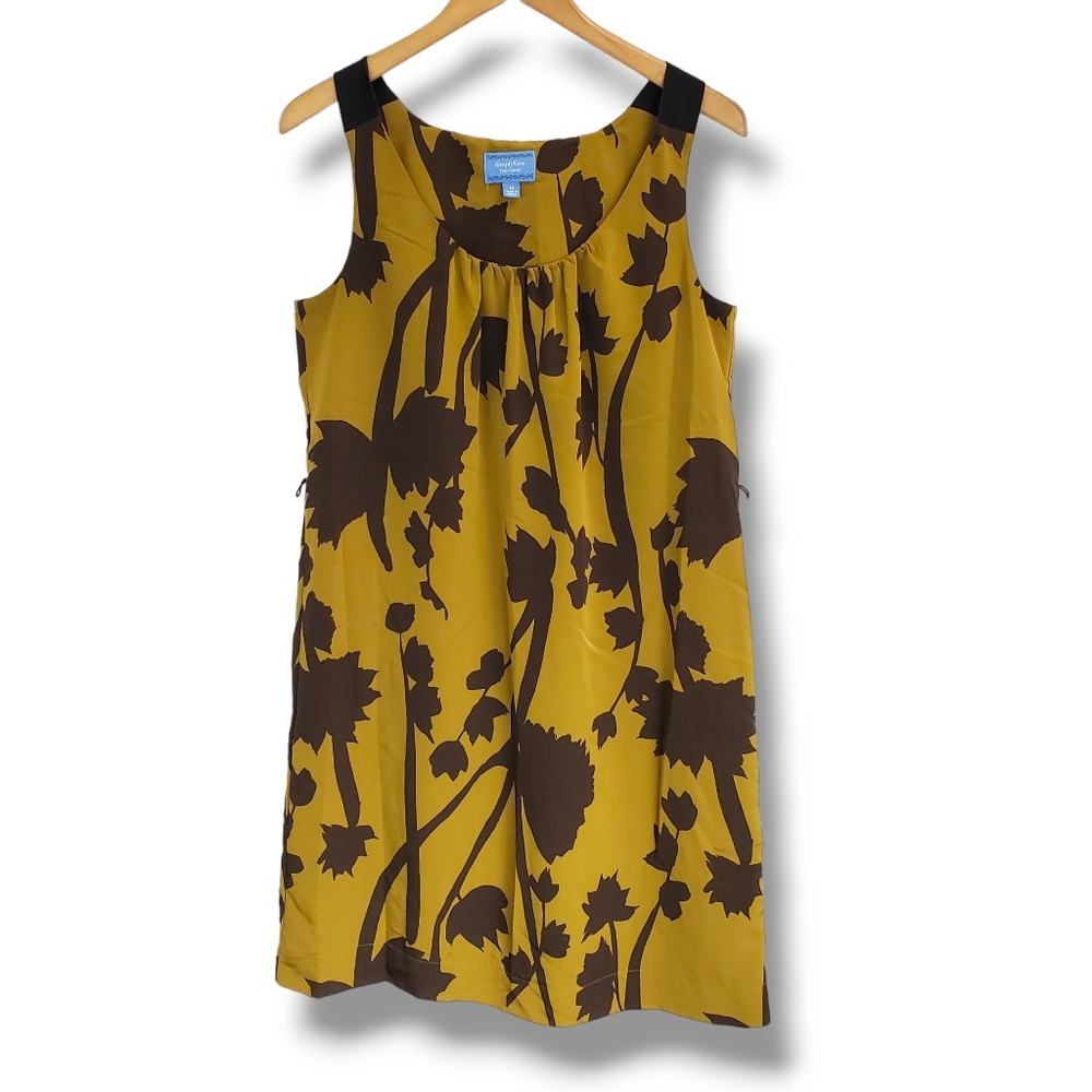 SimplyVera Vera Wang Mustard Yellow Leaf Patterned Dress Size 12 - Picture 1 of 10
